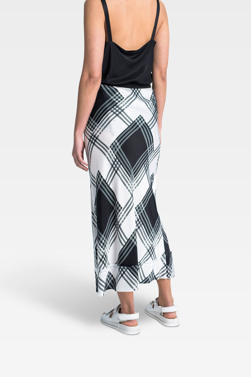 Luxe Stretch Cupro Relaxed A.Line Skirt Maia Check Print LAST ONE