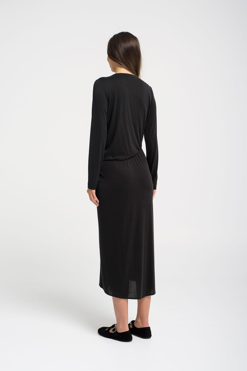 Sueded Jersey Draped & Gathered Boat Neck Dress Cetara