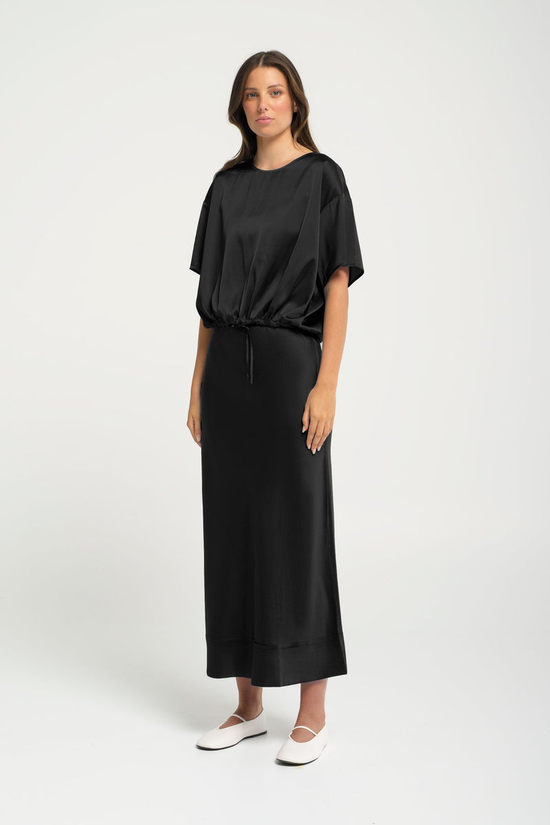 Luxe Stretch Cupro Relaxed Skirt Maia Black