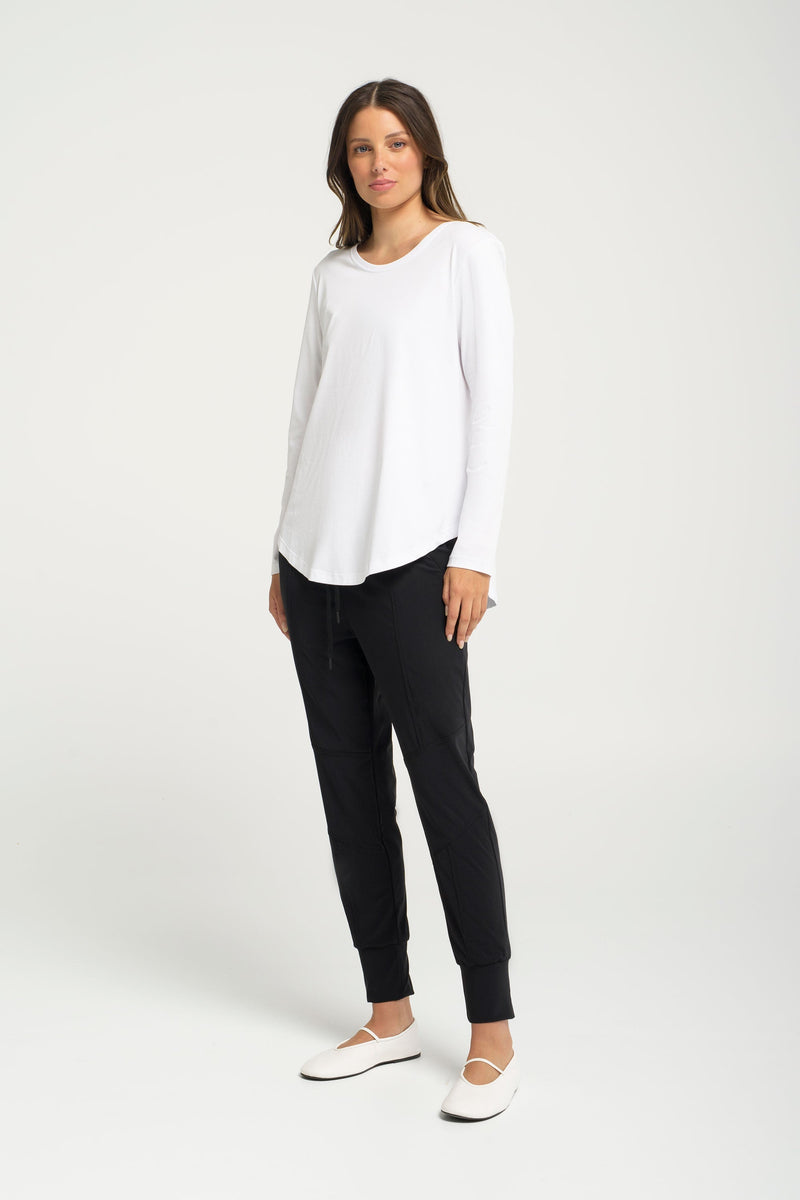 Pima Cotton Long Sleeve Curved Hem Top Gordon White