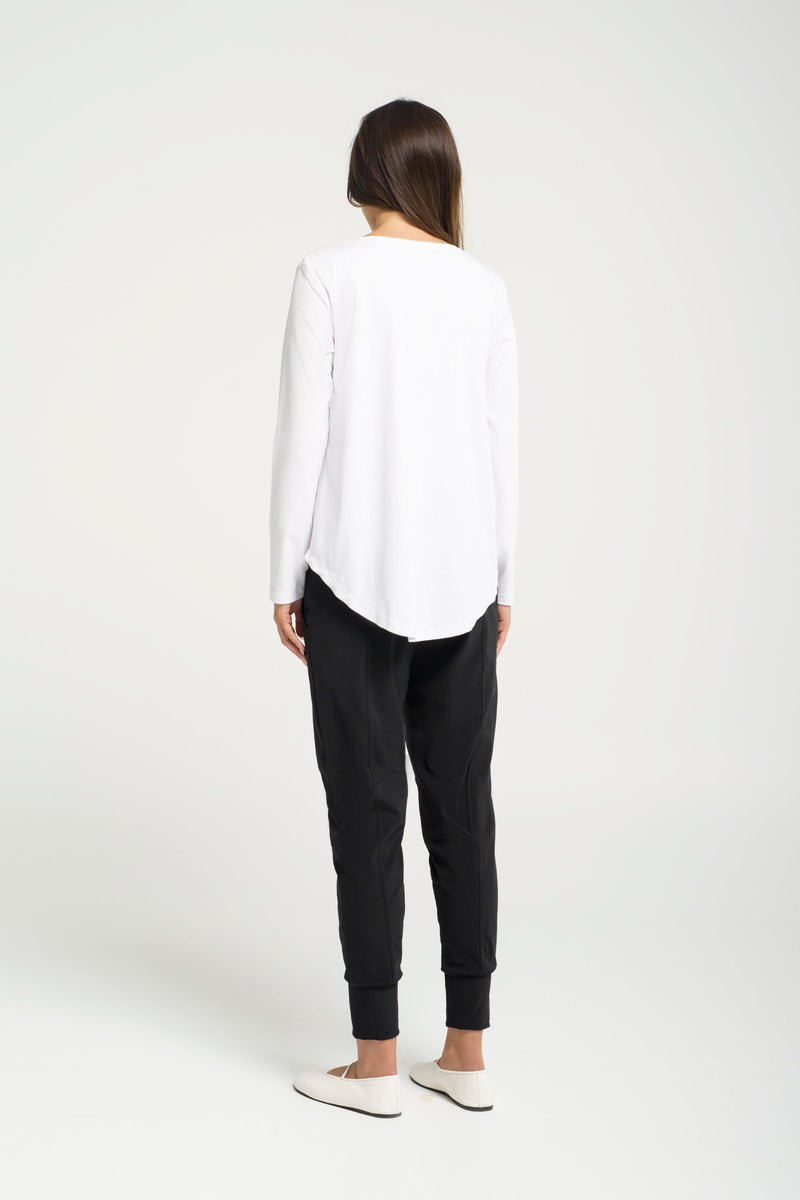 Pima Cotton Long Sleeve Curved Hem Top Gordon White