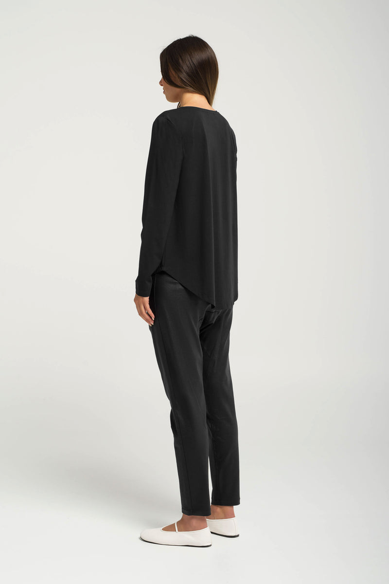 Pima Cotton Long Sleeve Curved Hem Top Gordon Black