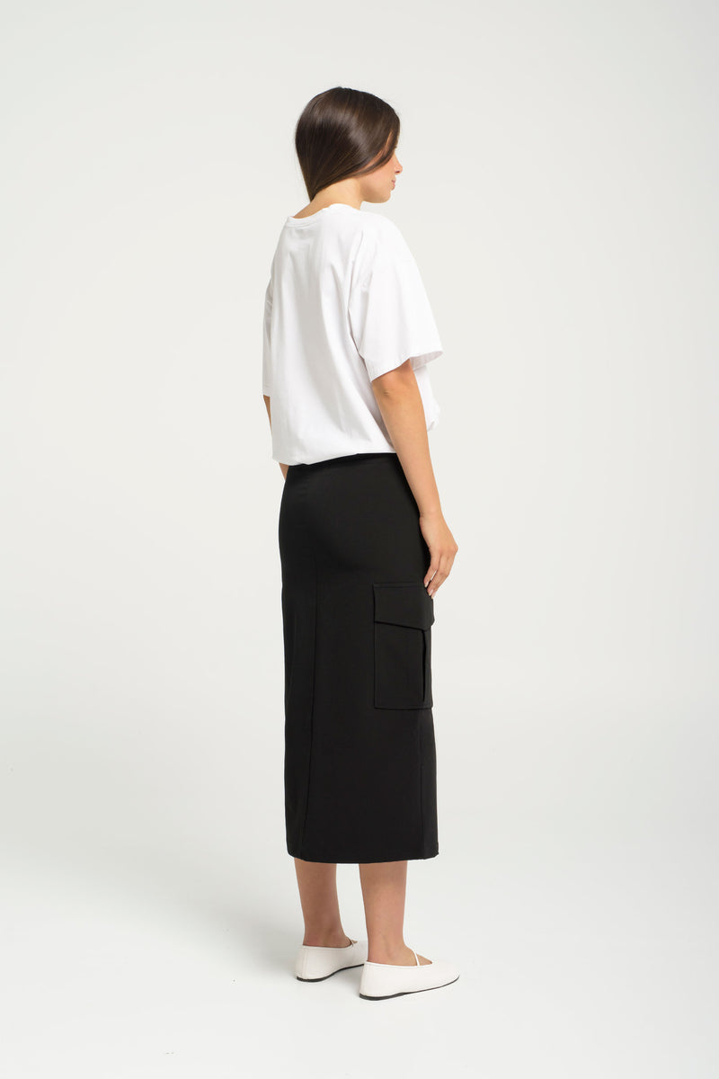 Stretch Cargo Pocket Zip Front Maxi Skirt Madrid