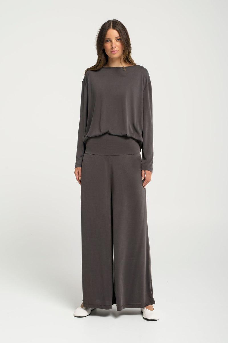 Sueded Jersey Banded Waist Palazzo Pant Turoa