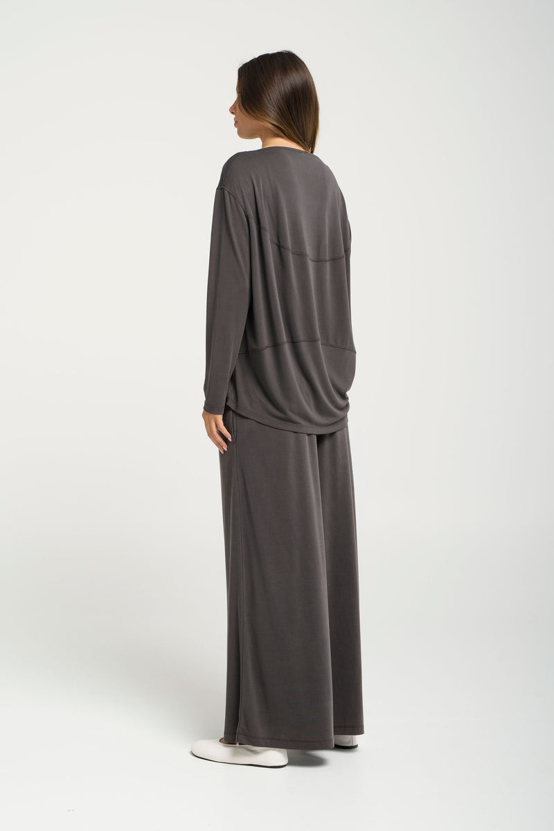 Sueded Jersey Banded Waist Palazzo Pant Turoa