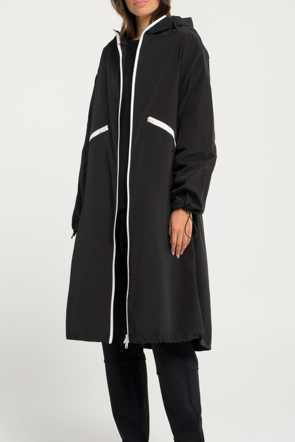 Showerproof Hooded Raincoat Paris Black/White – Lounge the Label