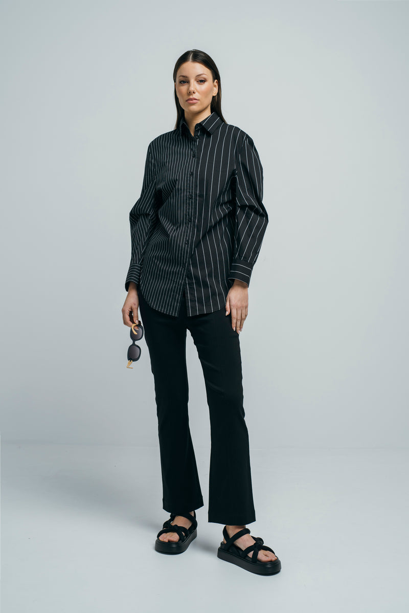 Stretch Cotton Cocoon Oversized Shirt Frias Black Stripe