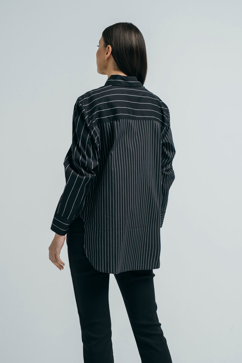 Stretch Cotton Cocoon Oversized Shirt Frias Black Stripe