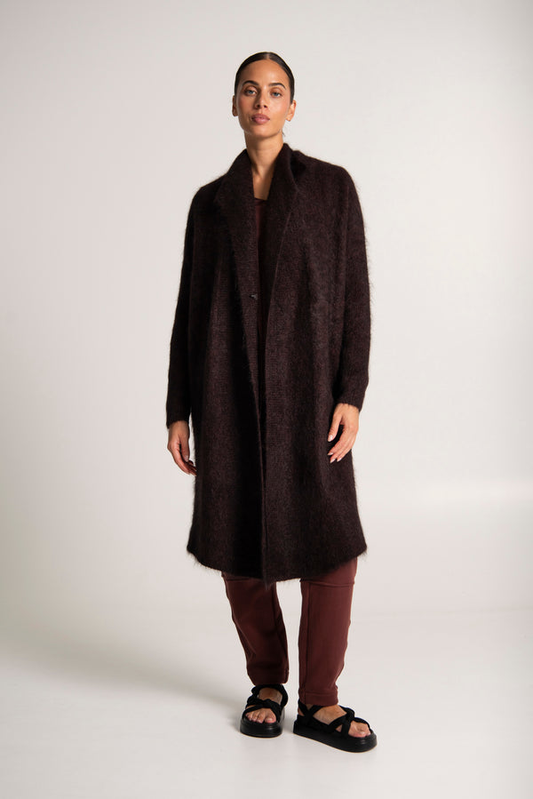 Mohair Wool Long Wrap Coat Blanc Merlot