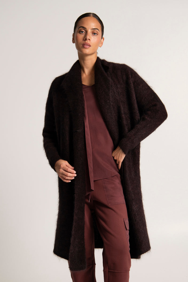 Mohair Wool Long Wrap Coat Blanc Merlot