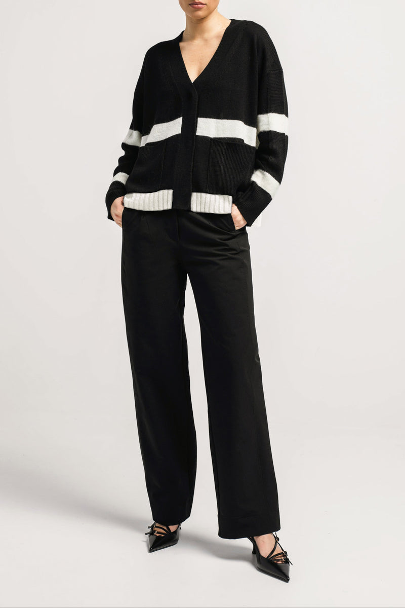 Mohair Wool Blend V.Neck Colour Blocked Cardigan Ecuardor Blk/Chalk