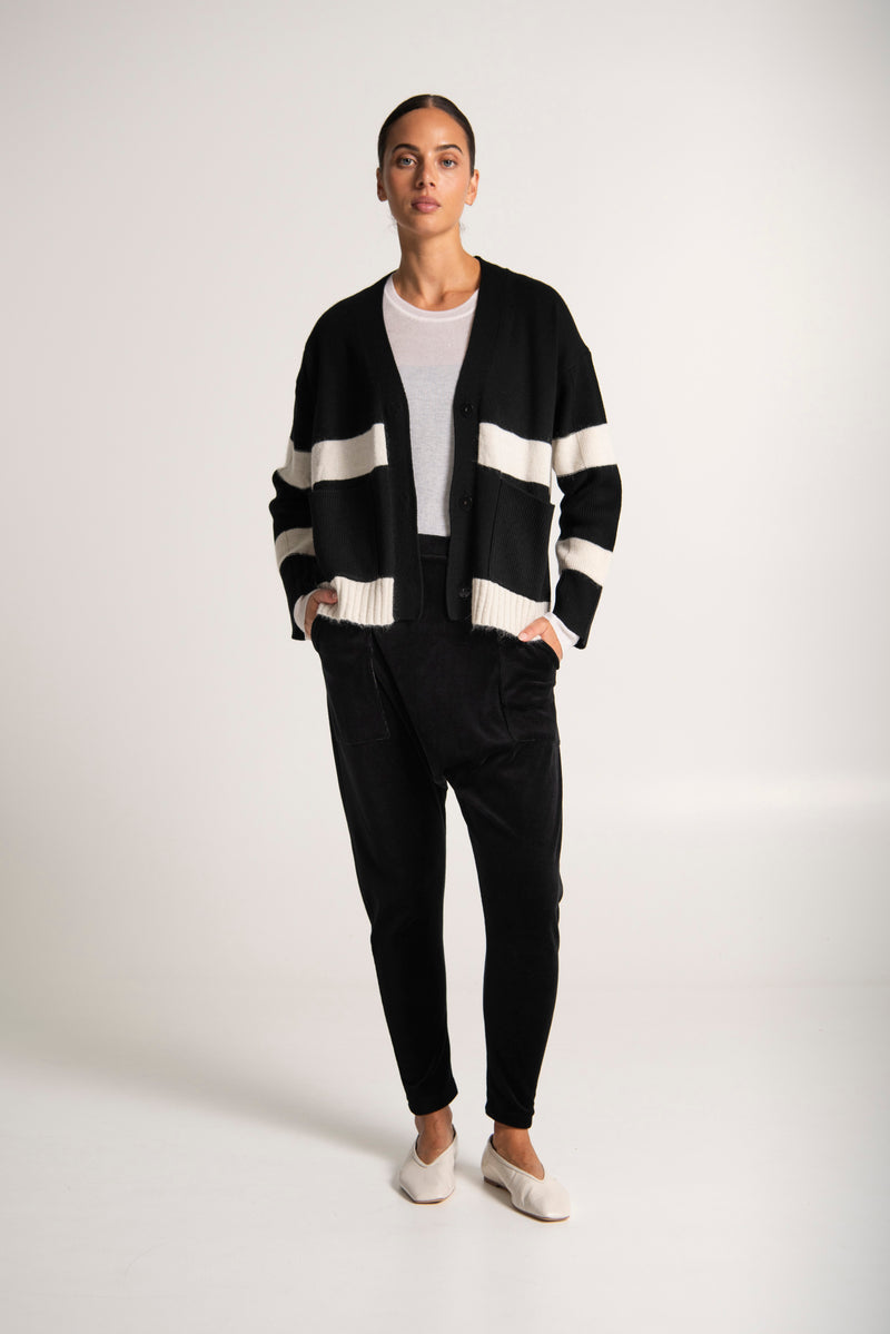 Mohair Wool Blend V.Neck Colour Blocked Cardigan Ecuardor Blk/Chalk