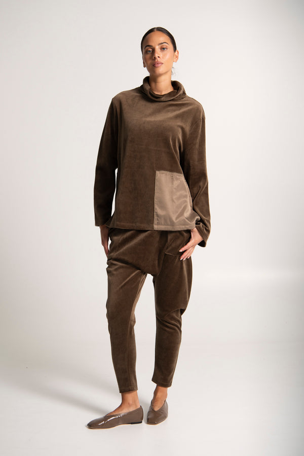 Cotton Velour Drop Crotch Relaxed Fit Pant Cruz Walnut
