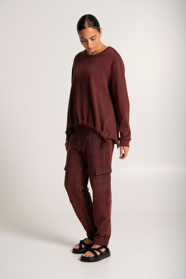 Cotton Drawstring Detail Hem Sweat Top Norway Merlot