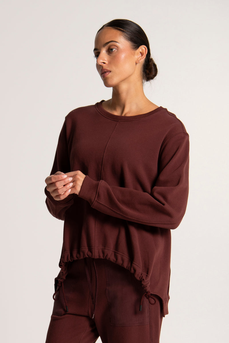Cotton Drawstring Detail Hem Sweat Top Norway Merlot