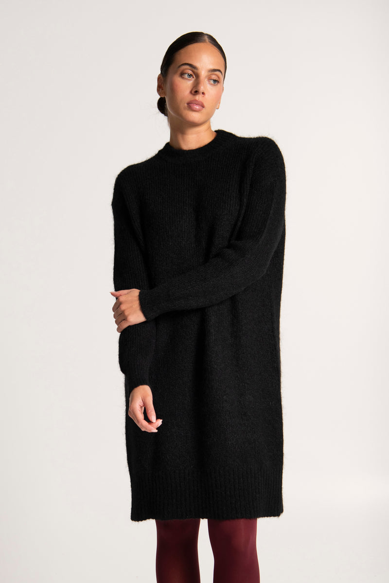 Mohair Wool Long Sleeve Tunic Dress Luxor Black