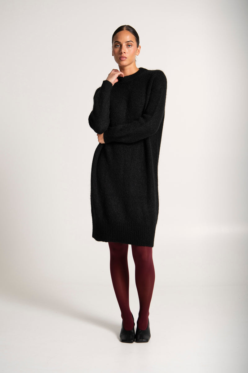 Mohair Wool Long Sleeve Tunic Dress Luxor Black