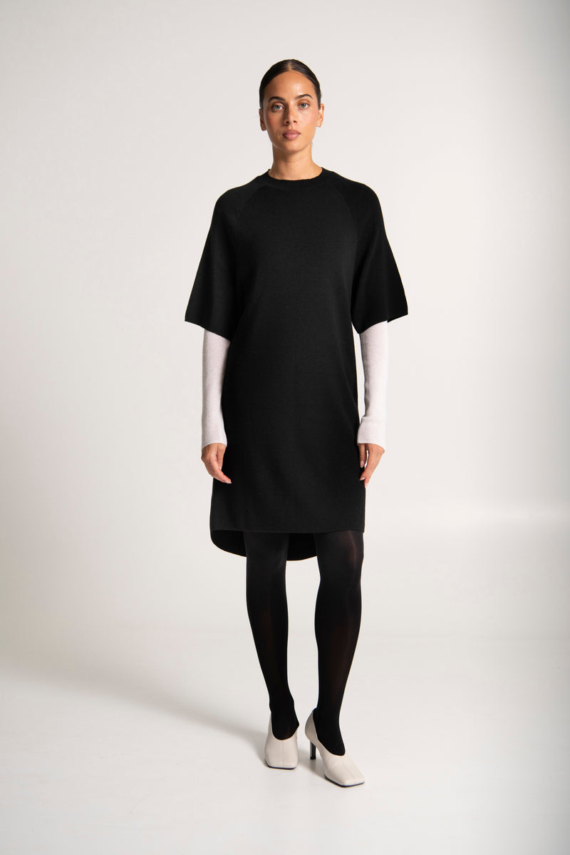 Merino Wool Blend Short Sleeve Tunic Dress Memnon Black
