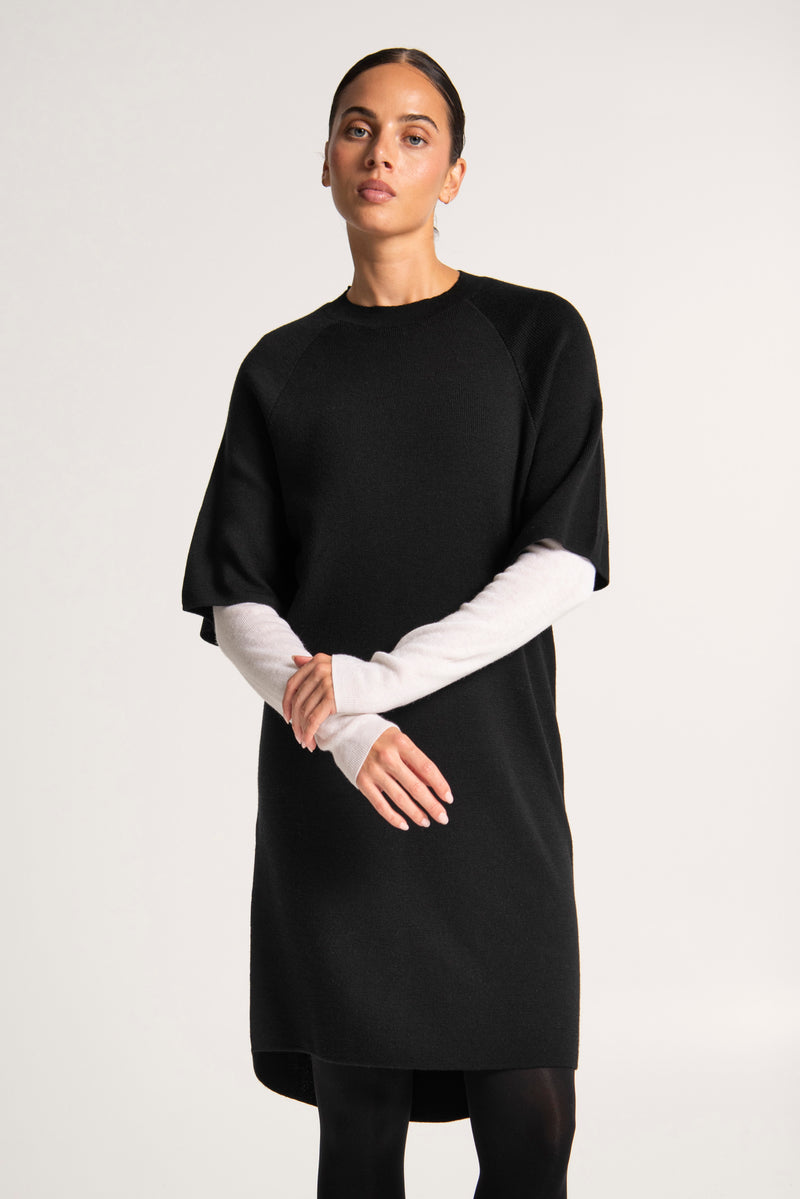 Merino Wool Blend Short Sleeve Tunic Dress Memnon Black