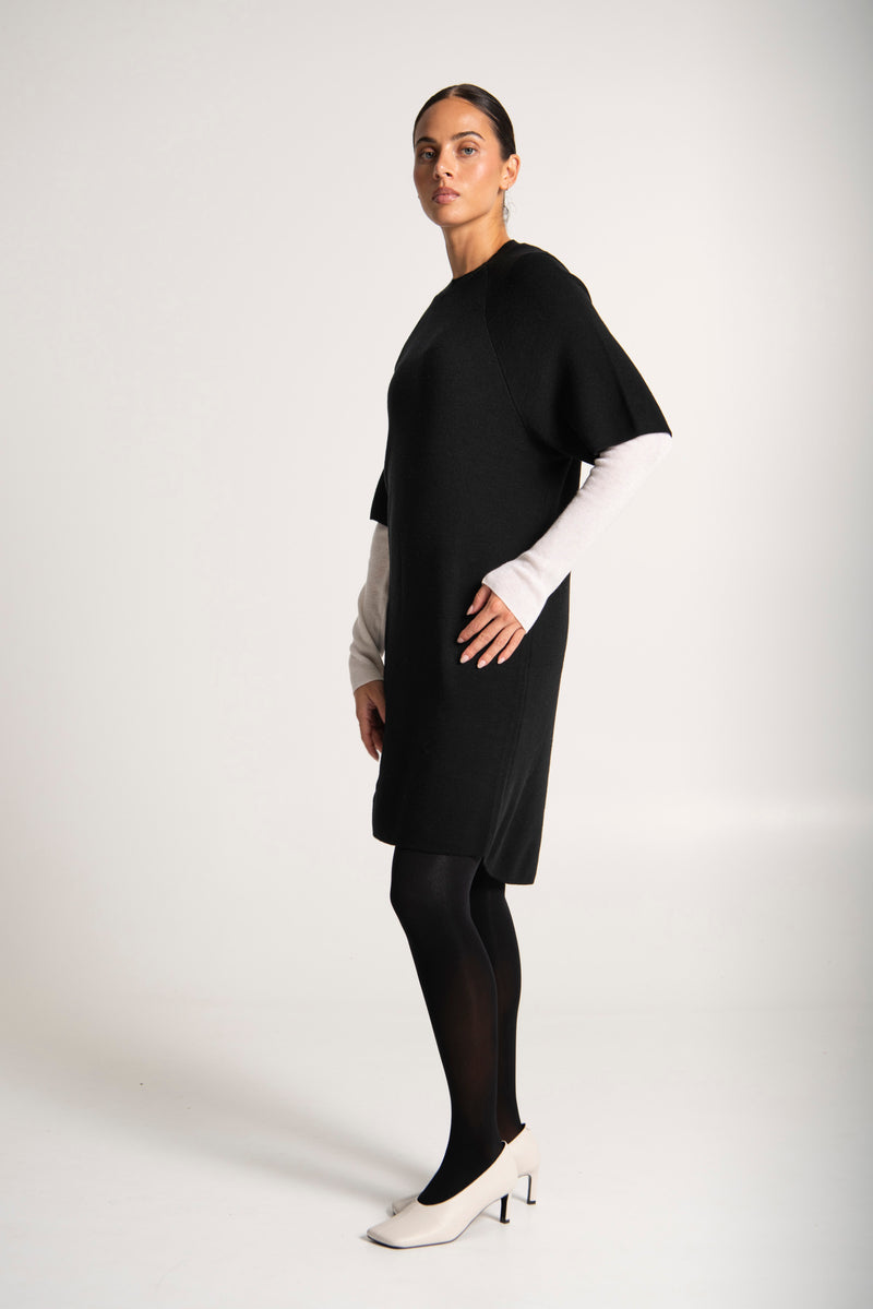 Merino Wool Blend Short Sleeve Tunic Dress Memnon Black
