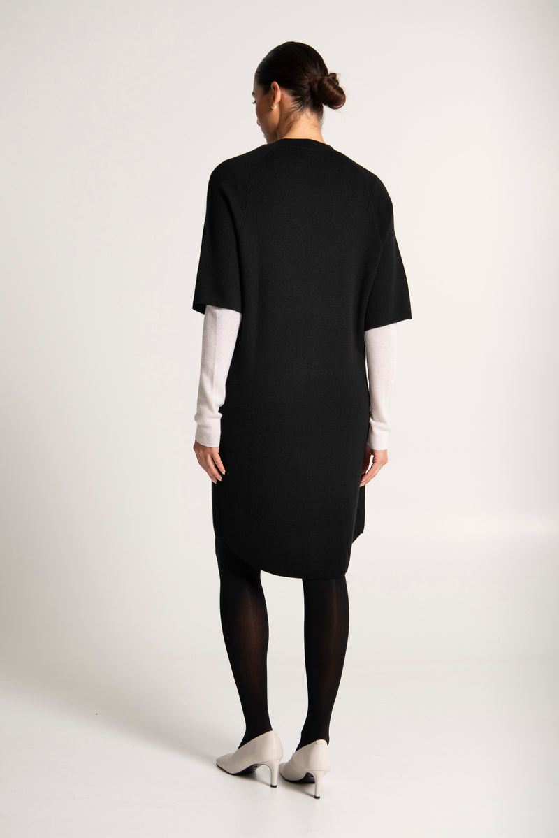 Merino Wool Blend Short Sleeve Tunic Dress Memnon Black