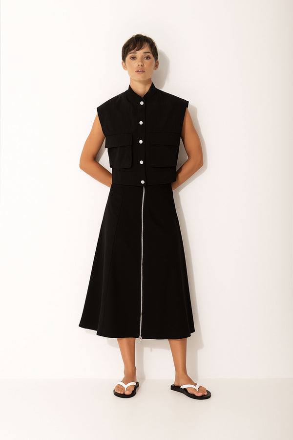 Stretch Twill A.Line Zip Front Skirt Elba Black