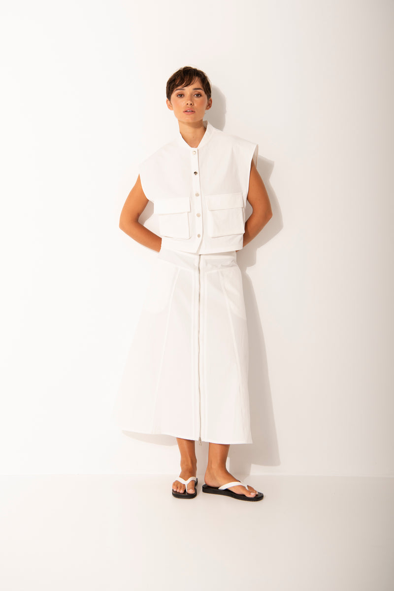 Stretch Twill Cargo Pocket Vest Corfu White