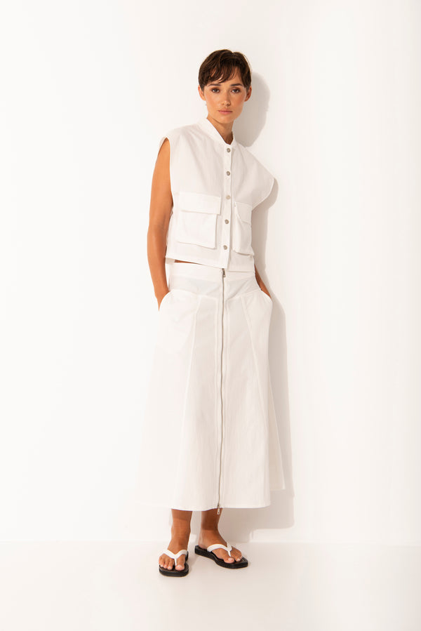 Stretch Twill Cargo Pocket Vest Corfu White
