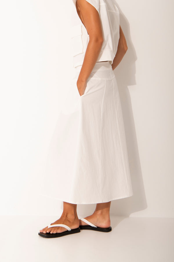 Stetch Twill A.Line Zip Front Skirt Elba White