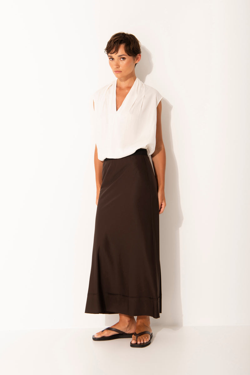 Luxe Cupro Stretch Relaxed Skirt Maia Espresso
