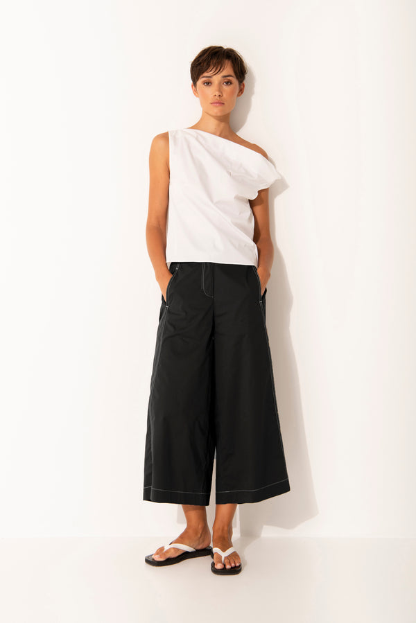 Crisp Cotton Stretch Wide Leg Cropped Pant Montenegro Blk/Wht