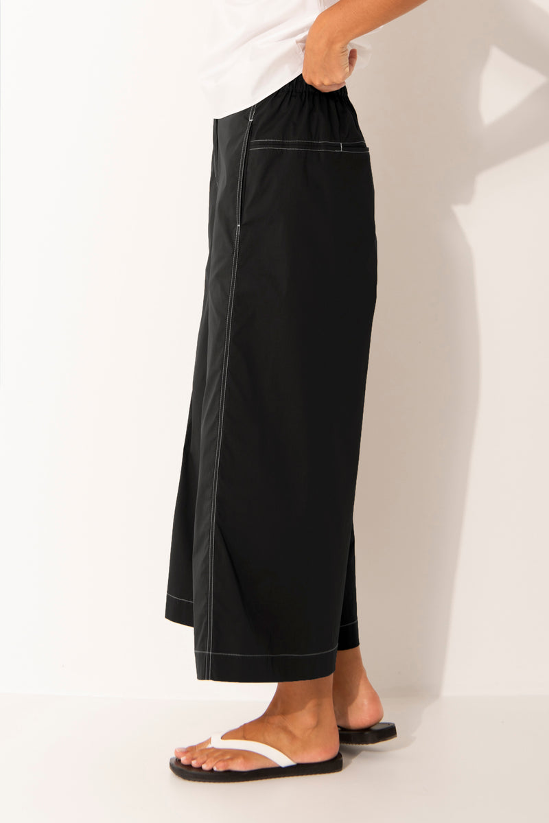 Crisp Cotton Stretch Wide Leg Cropped Pant Montenegro Blk/Wht