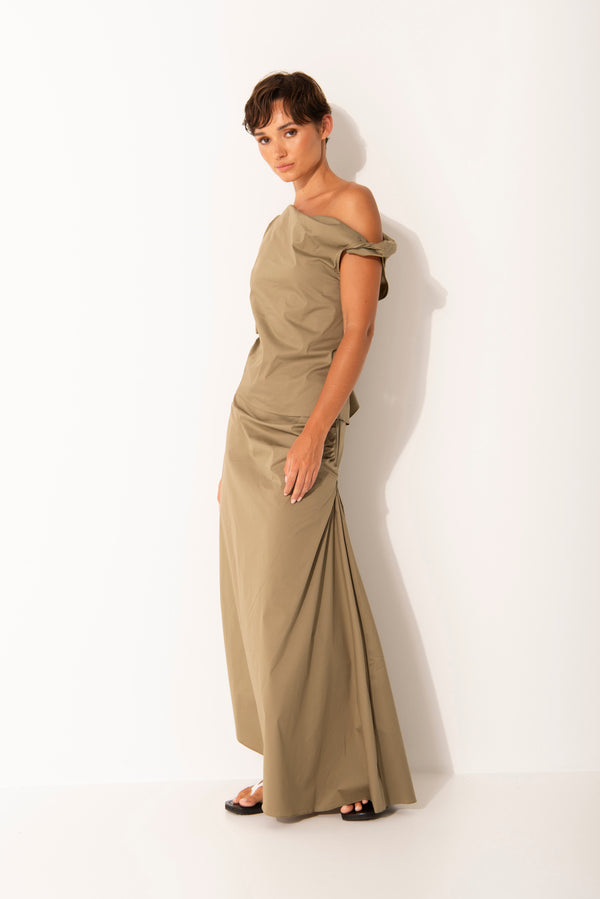 Stretch Cotton Off the Shoulder Boxy Top Majorca Stone