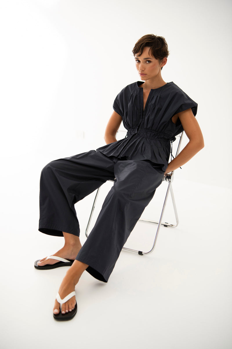 Stretch Cotton Balloon Leg Elastic Waist Pant Palermo Sea