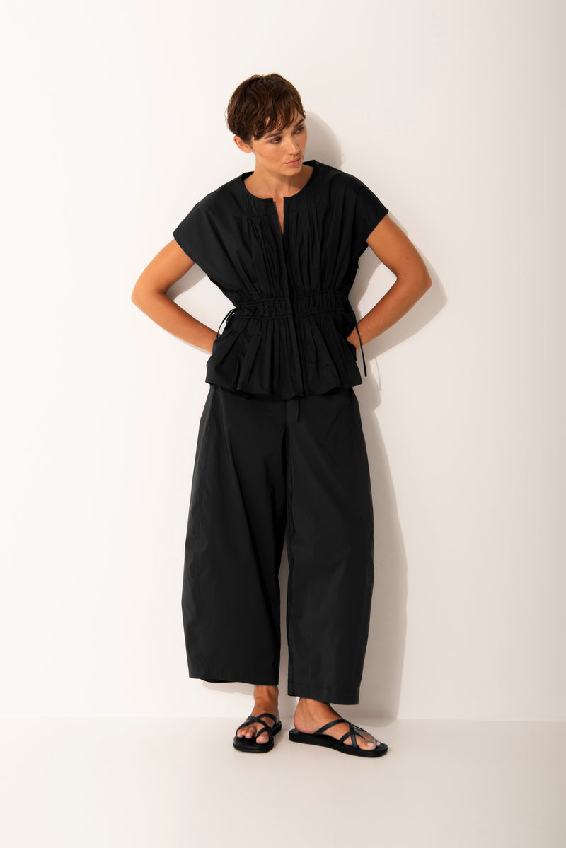 Stretch Cotton Balloon Leg Elastic Waist Pant Palermo Black