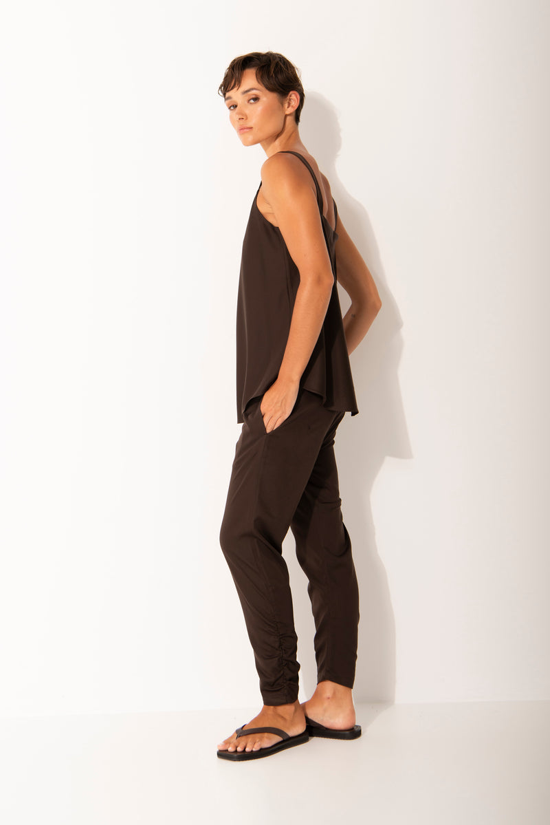 Luxe Stretch Cupro Relaxed Fit Singlet Licate Espresso