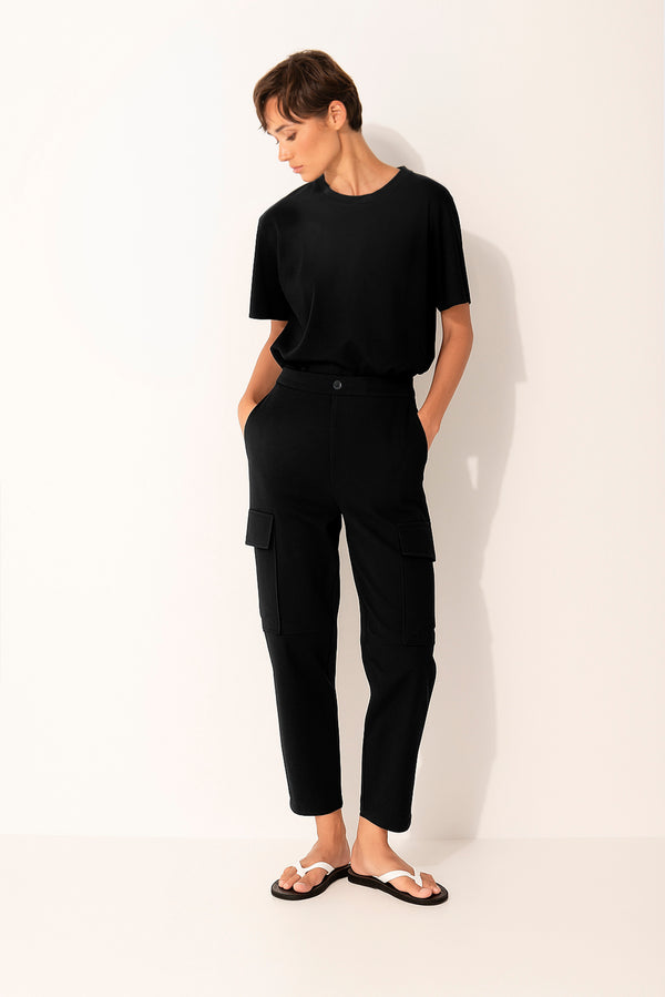 Stretch Twill Barrel Leg Cargo Pocket Pant Comino Black