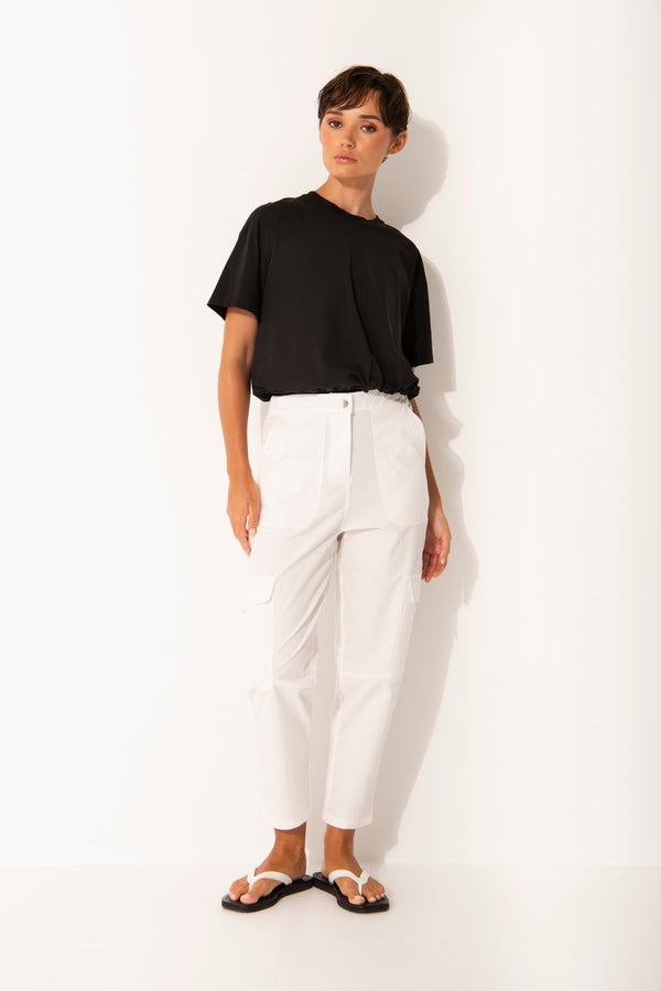 Pima Cotton Relaxed Fit Drawstring Hem Top Lisbon Black