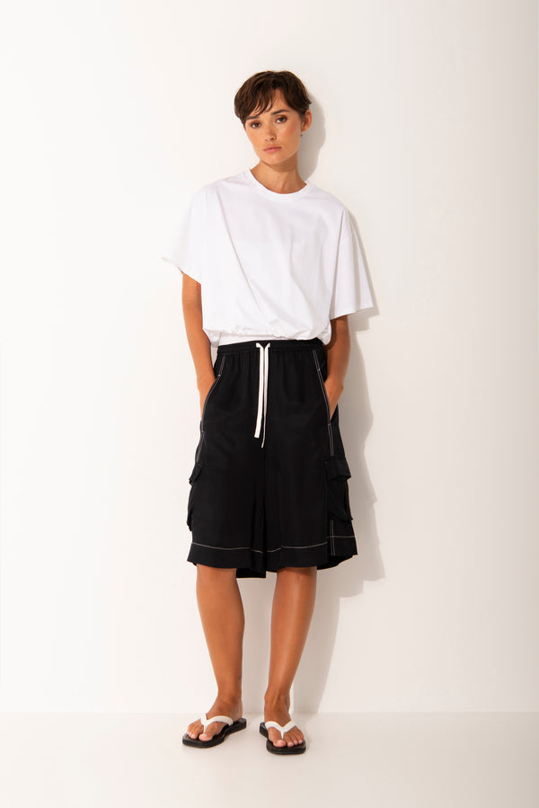 Pima Cotton Relaxed Fit Drawstring Hem Top Lisbon White