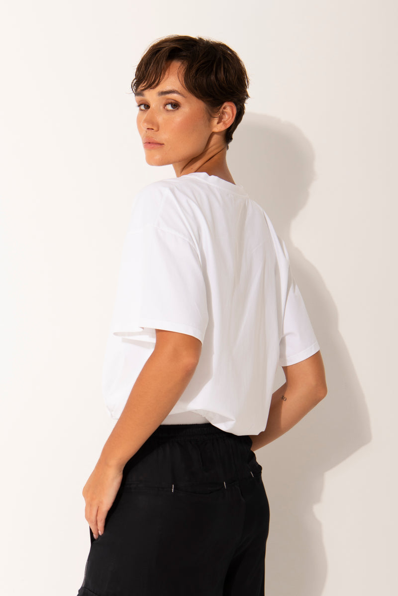 Pima Cotton Relaxed Fit Drawstring Hem Top Lisbon White