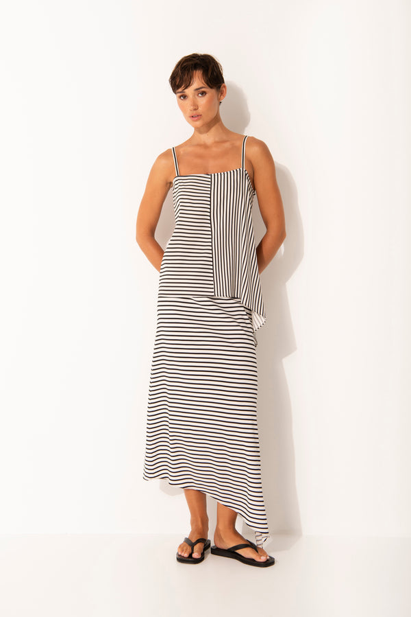 Luxe Cupro Asymmetric Hem Elastic Waist Mid Skirt Bastia