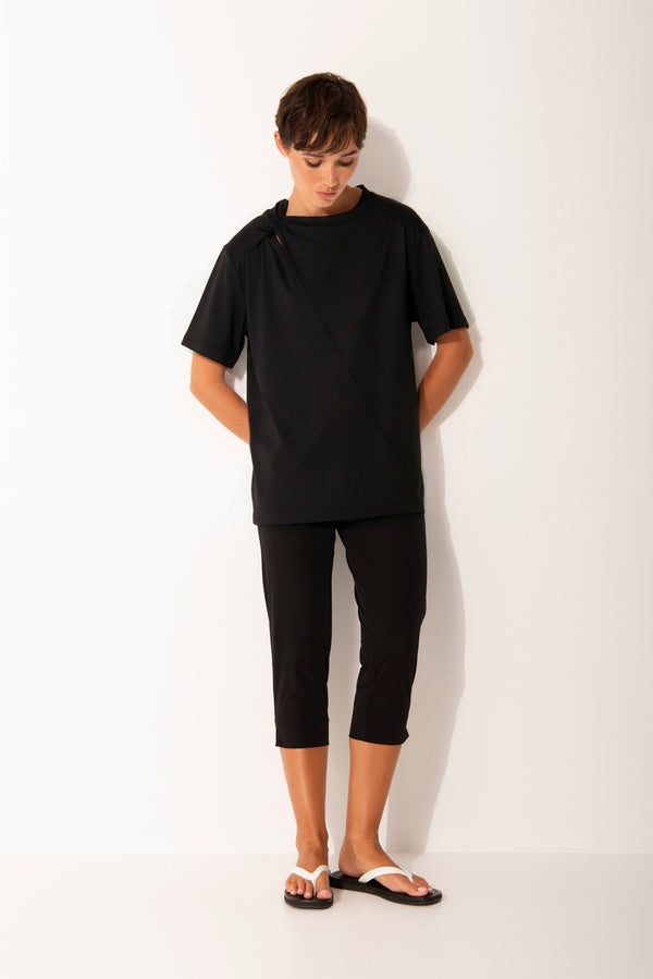 Pima Cotton Knot Shoulder Short Sleeve Top Rhodes Black