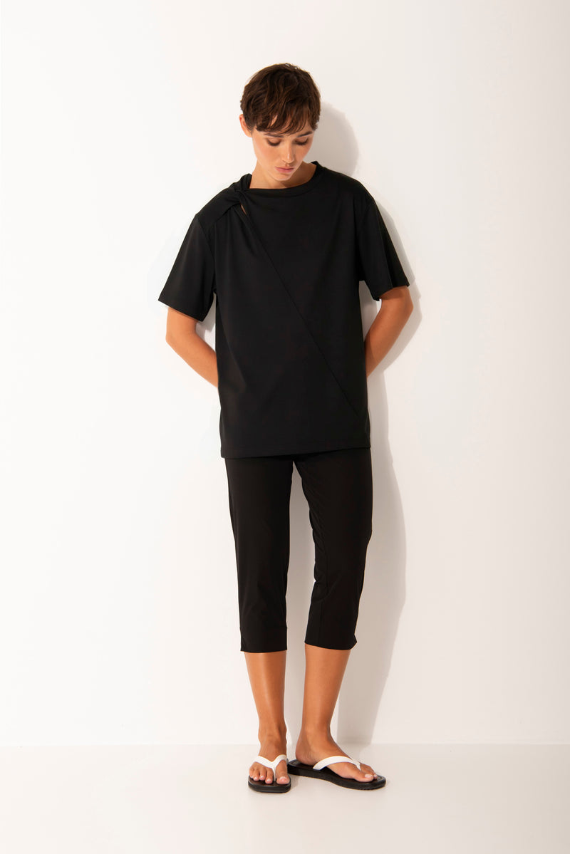 Pima Cotton Knot Shoulder Short Sleeve Top Rhodes Black