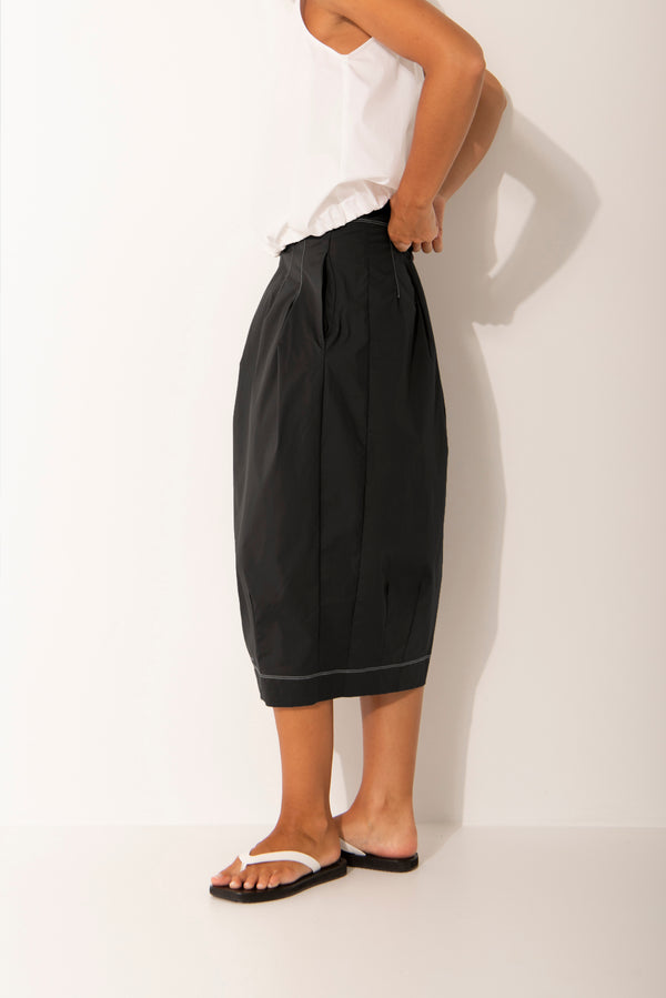 Crisp Cotton Stretch Bubble Midi Skirt Belem Black