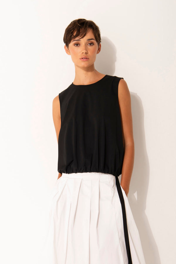 Tech Stretch Sleeveless Bubble Hem Top Minorca Black