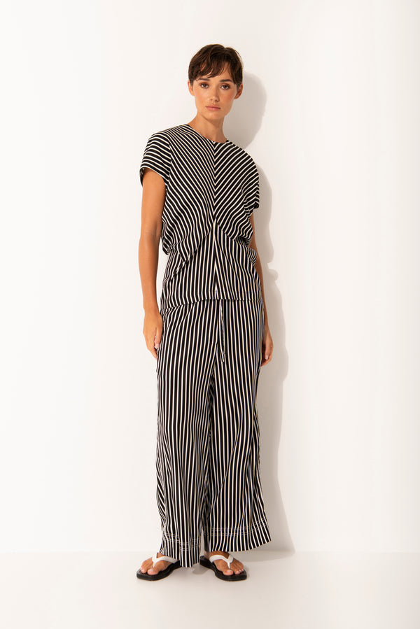 Luxe Cupro Stretch Relaxed Full Length Pant Meribel Blk/Wht