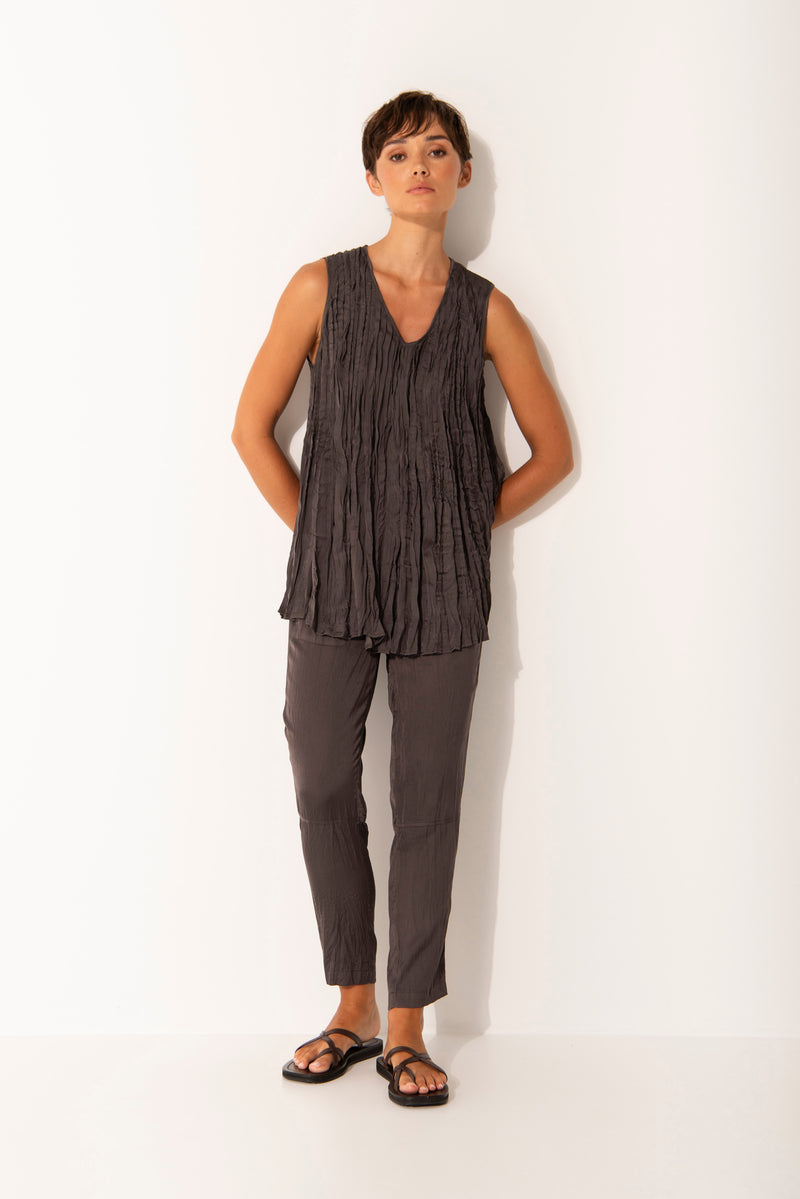 Crinkle Airflow V.Neck Sleeveless Swing Tunic Mocha