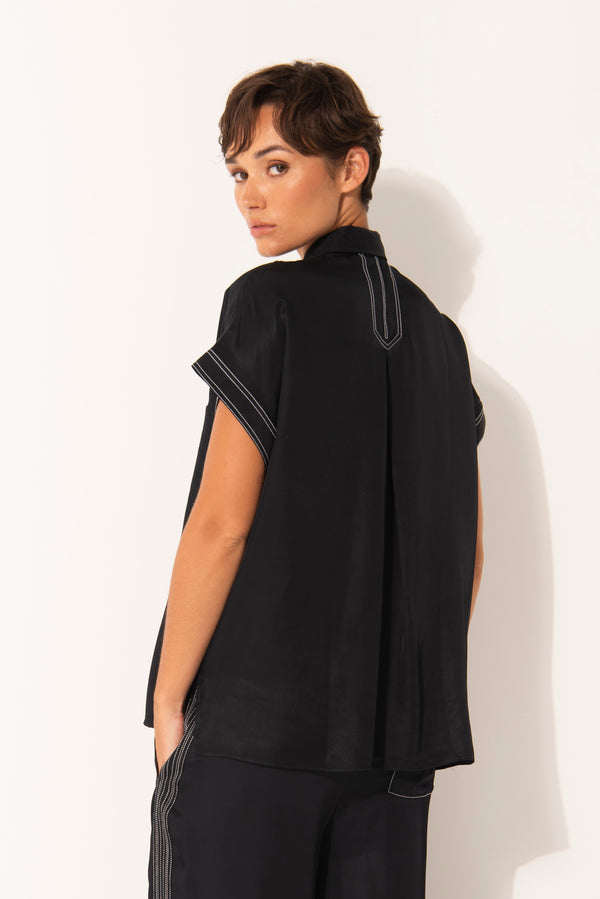 Twill Viscose Relaxed Fit Short Sleeve Shirt Zermat Black