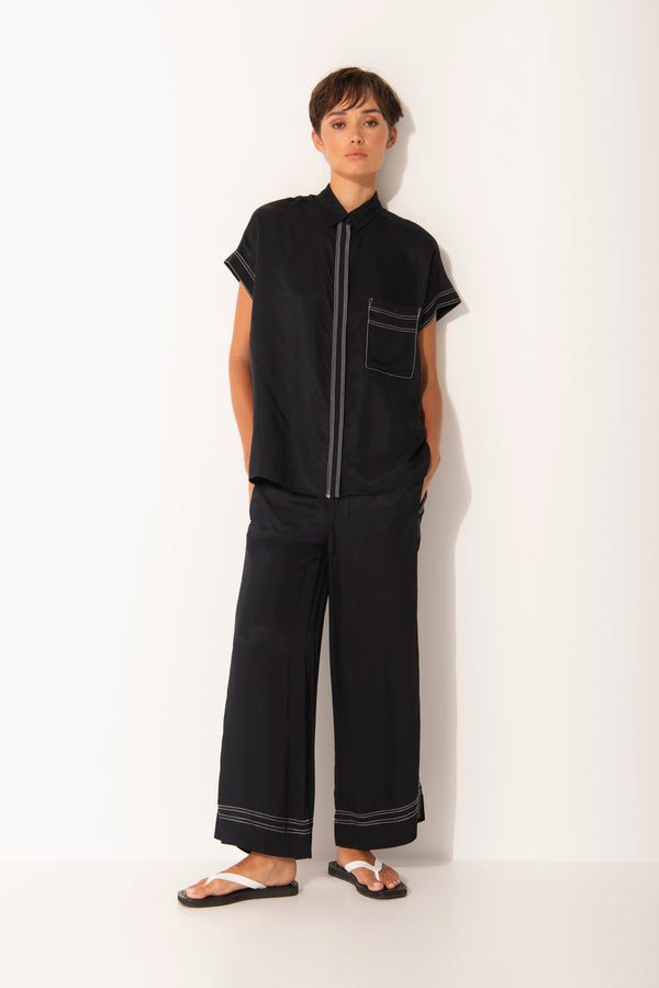 Twill Viscose Relaxed Full Length Pant Meribel Black
