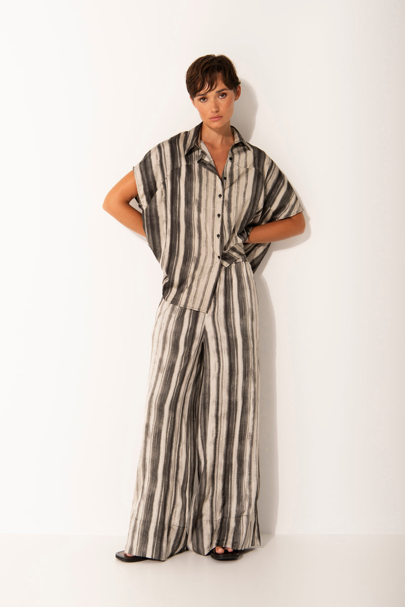 Breathable Airflow Tech Poly Wide Leg Long Pant Positano Basalt